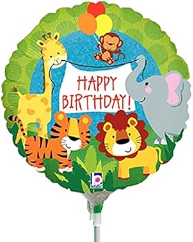 Фолиев балон кръг "Happy Birthday" със животни