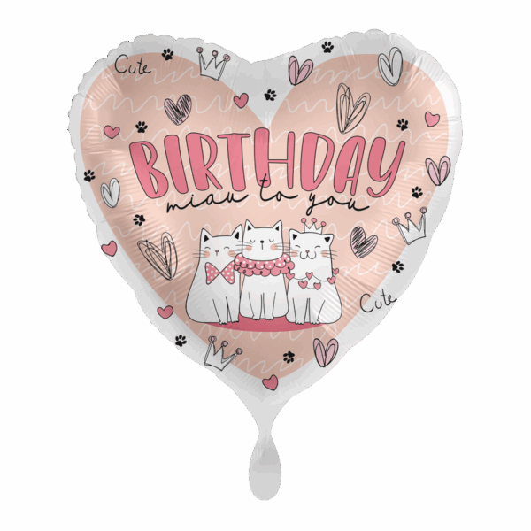 Фолиев балон сърце "Birthday miau to you"