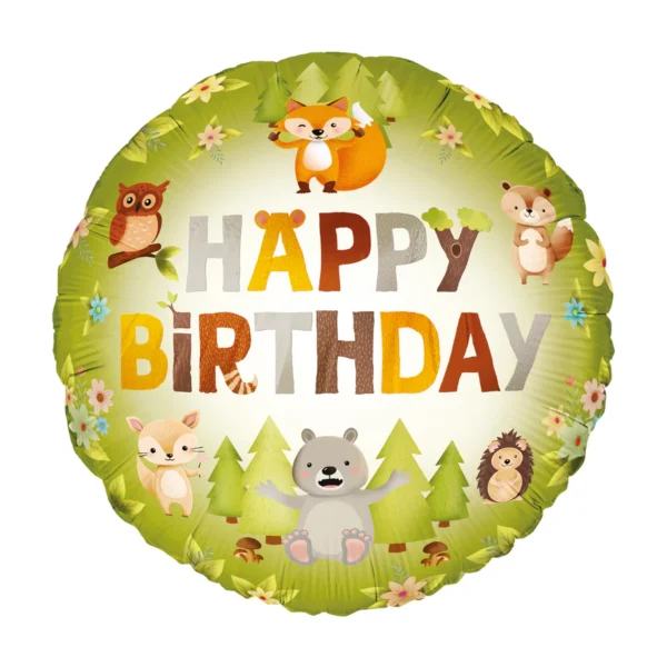 Фолиев балон кръг с животни и надпис "Happy Birthday"