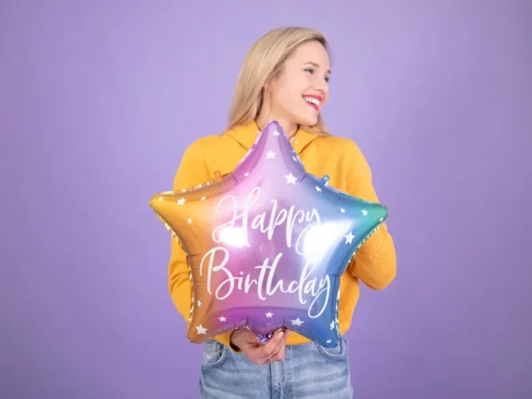 Фолиев балон звезда "Happy Birthday"