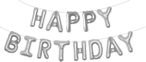 Балонен надпис сребърен "Happy Birthday"