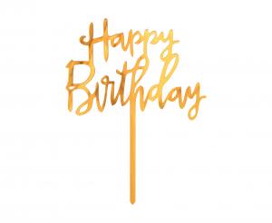 Топер за торта златен „Happy Birthday“