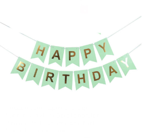 Мента банер със златен надпис "Happy birthday"