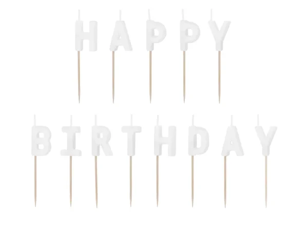 Свещи за торта бели "Happy Birthday"