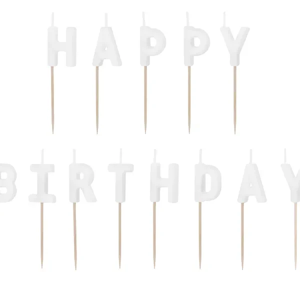 Свещи за торта бели "Happy Birthday"
