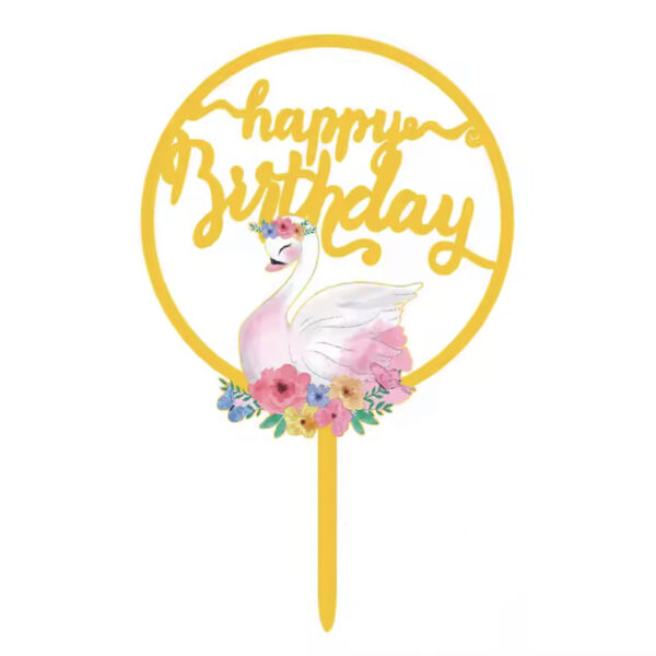Топер за торта с лебед „Happy Birthday“