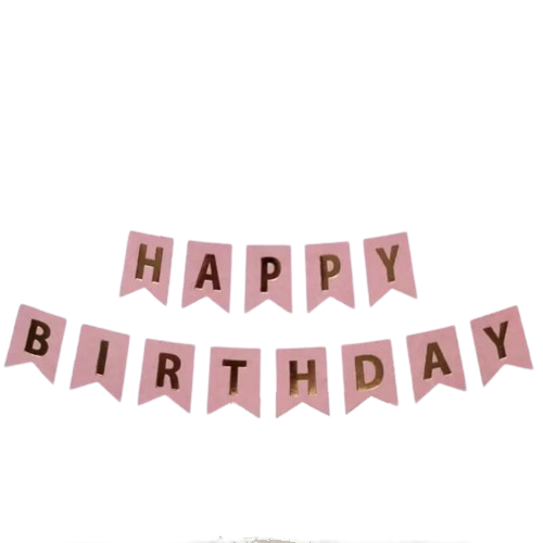 Картонен банер „Happy Birthday“ розово