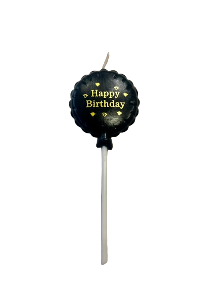 Свещ за торта черен кръг "Happy Birthday"