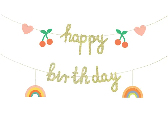 Картонен банер Happy Birthday с черешки