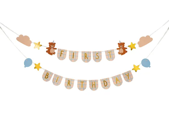 Картонен банер "First Birthday" с мече