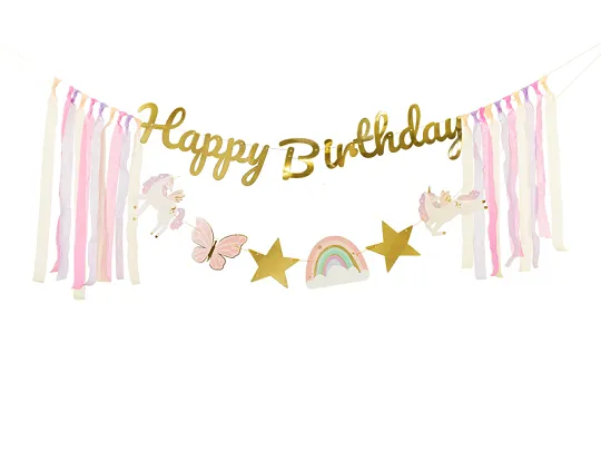 Картонен банер „Happy Birthday“ с Еднорог