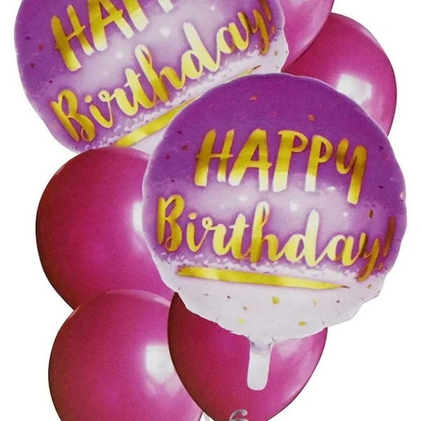 Балони розови комплект с надпис "Happy Birthday"