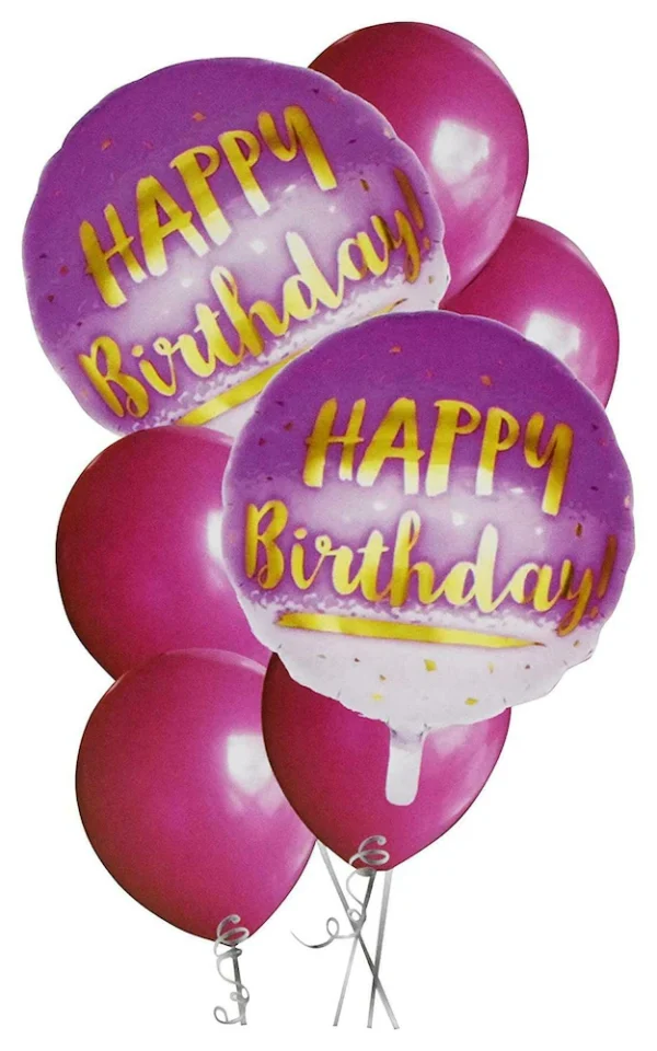 Балони розови комплект с надпис "Happy Birthday"