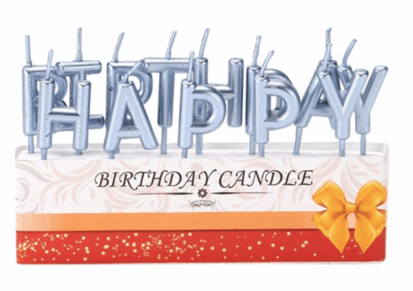 Свещи за торта сини металик "Happy Birthday"