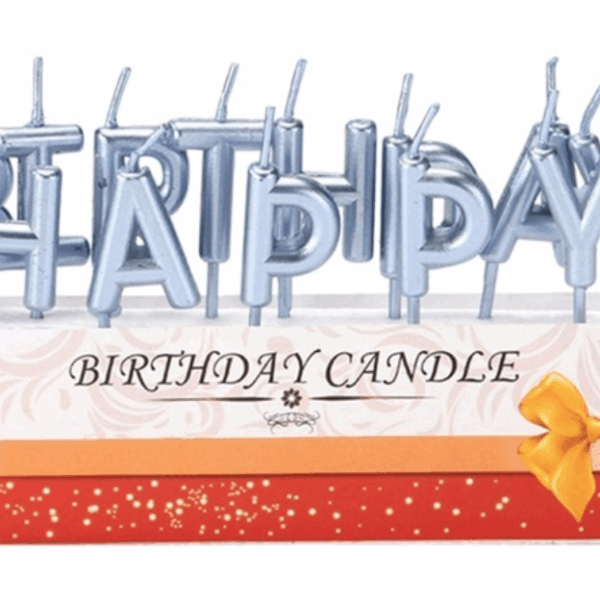Свещи за торта сини металик "Happy Birthday"