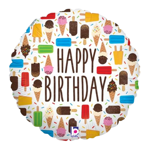Фолиев балон кръг със сладоледи и надпис "Happy Birthday"