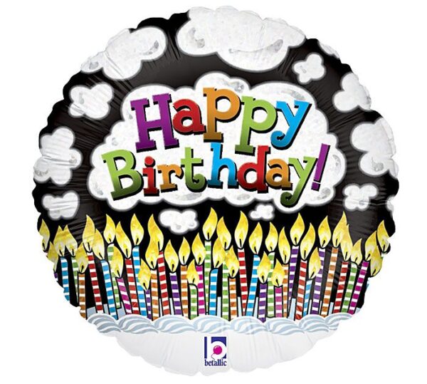 Фолиев балон черен кръг с надпис "Happy Birthday"