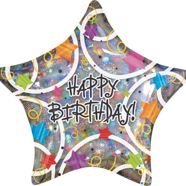 Фолиев балон сребърна звезда с надпис "Happy Birthday"