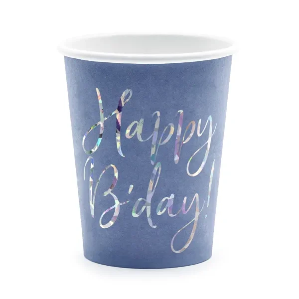 Чаши лилави "Happy Birthday" 6 бр