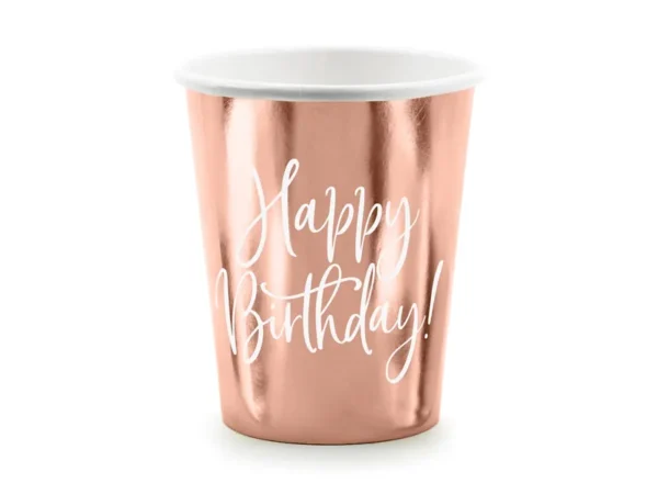 Чаши розово злато с надпис "Happy Birthday" 6 бр