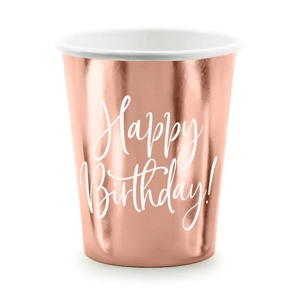 Чаши розово злато с надпис "Happy Birthday" 6 бр