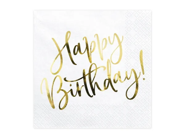 Салфетки бели „Happy Birthday“
