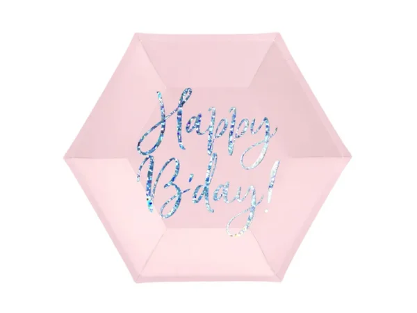 Чинии шестоъгълни с надпис "Happy Birthday" 20 см