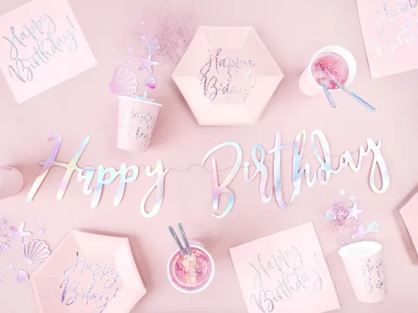 Чинии шестоъгълни с надпис "Happy Birthday" 20 см