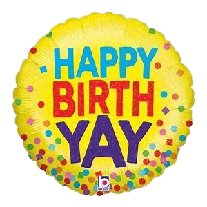 Фолиев балон жълт кръг с надпис "Happy Birthyay"