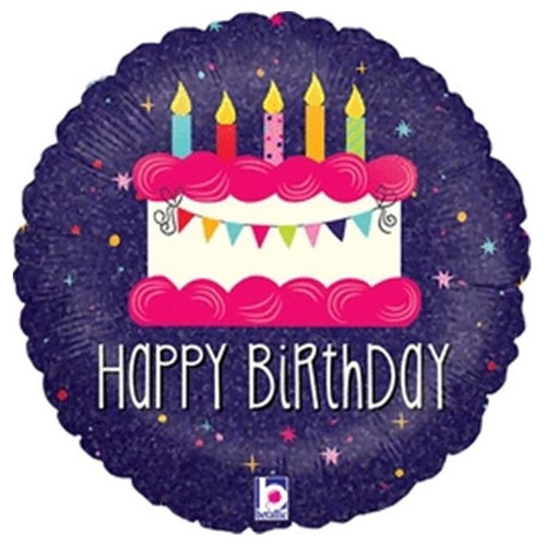 Фолиев балон кръг с торта и надпис "Happy Birthday"