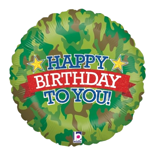 Фолиев балон камуфлажен кръг с надпис "Happy Birthday"