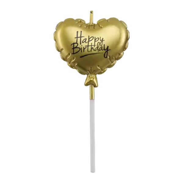Свещ за торта златно сърце "Happy Birthday"