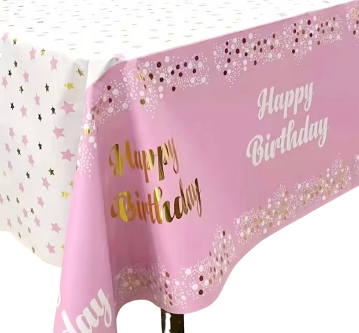 Покривка розова с надпис „Happy Birthday“