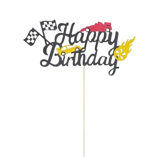 Топер за торта „Happy Birthday“  с коли