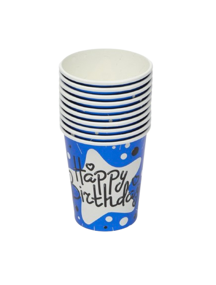 Чаши сини металик с надпис "Happy Birthday" 10 бр