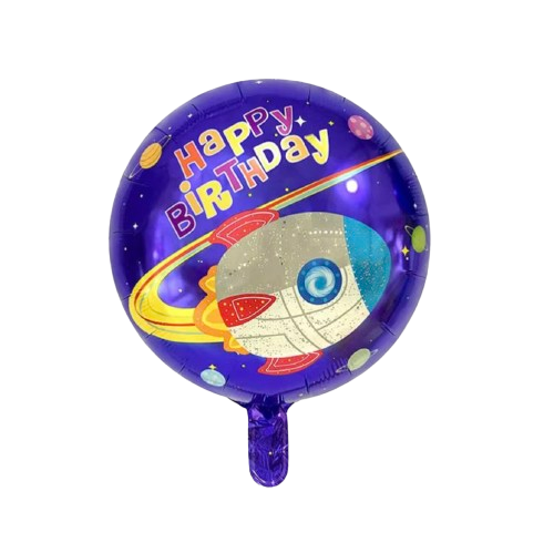 Фолиев балон кръг с ракета и надпис "Happy Birthday"