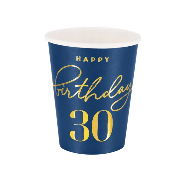 Чаши тъмно сини "Happy Birthday 30"  6 бр
