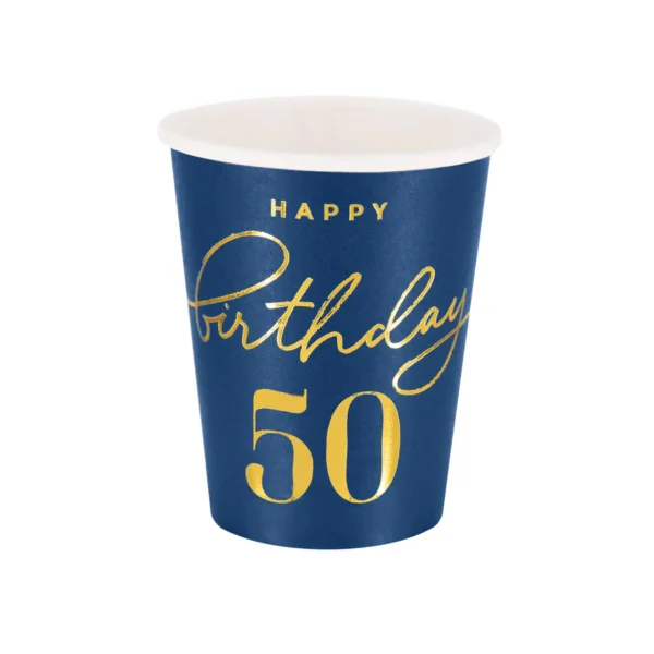 Чаши тъмно сини "Happy Birthday 50" 6 бр