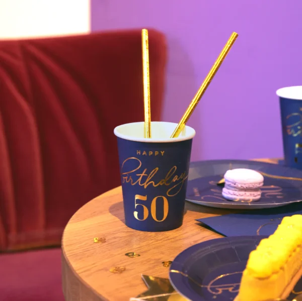 Чаши тъмно сини "Happy Birthday 50" 6 бр