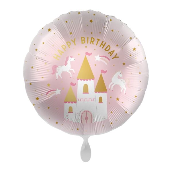 Фолиев балон кръг "Happy Birthday" със замък