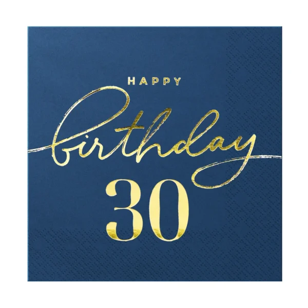Салфетки тъмно сини с надпис "Happy Birthday 30"