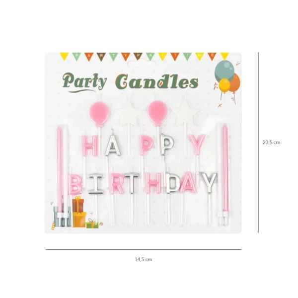 Свещи за торта комплект „Happy Birthday“ розово