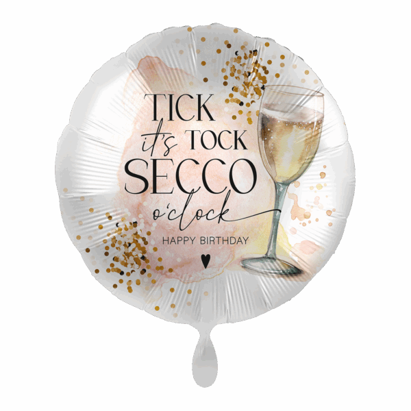 Фолиев балон кръг с надпис „Tick tock it's secco o'clock“