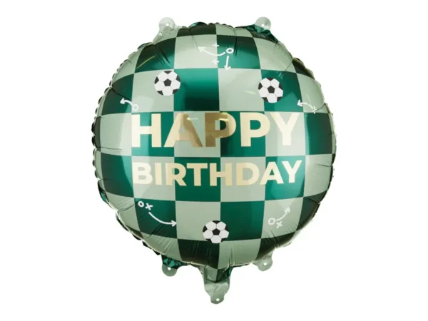 Фолиев балон кръг с футболни топки и надпис "Happy Birthday"