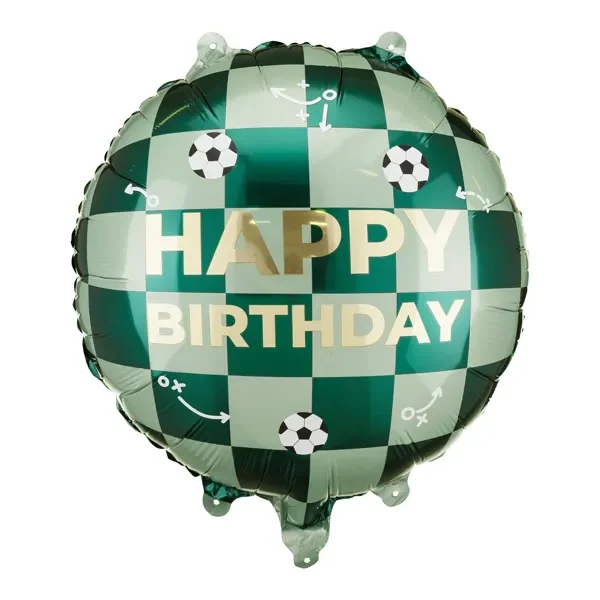 Фолиев балон кръг с футболни топки и надпис "Happy Birthday"
