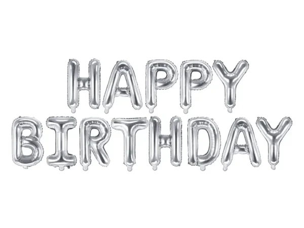 Балонен надпис сребърен „Happy Birthday“