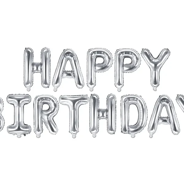 Балонен надпис сребърен „Happy Birthday“