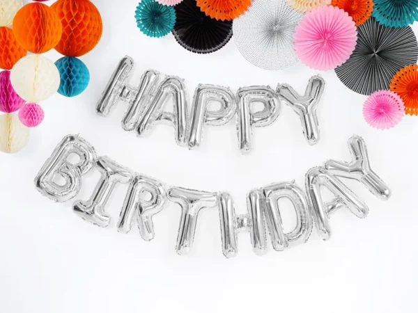 Балонен надпис сребърен „Happy Birthday“