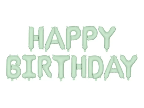 Фолиев балон надпис „Happy Birthday“ в цвят мента