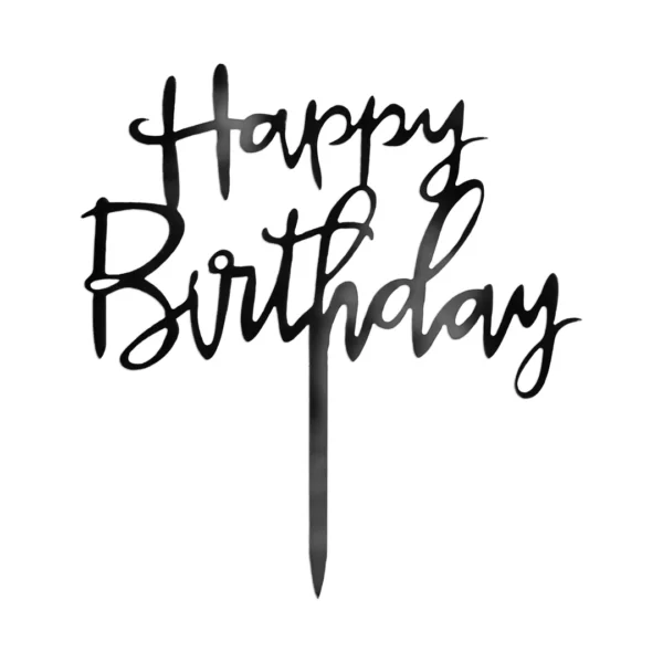 Черен топер за торта "Happy Birthday"